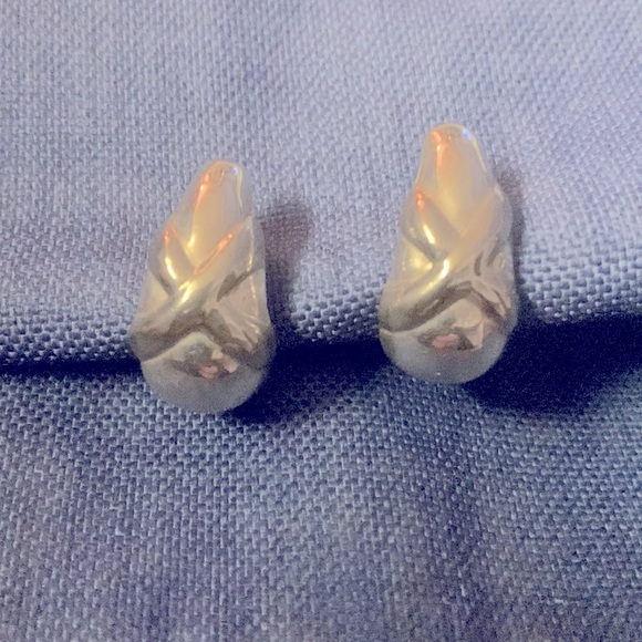 Sterling Silver Pierced Earrings Semi-Hoop. - Picture 1 of 3